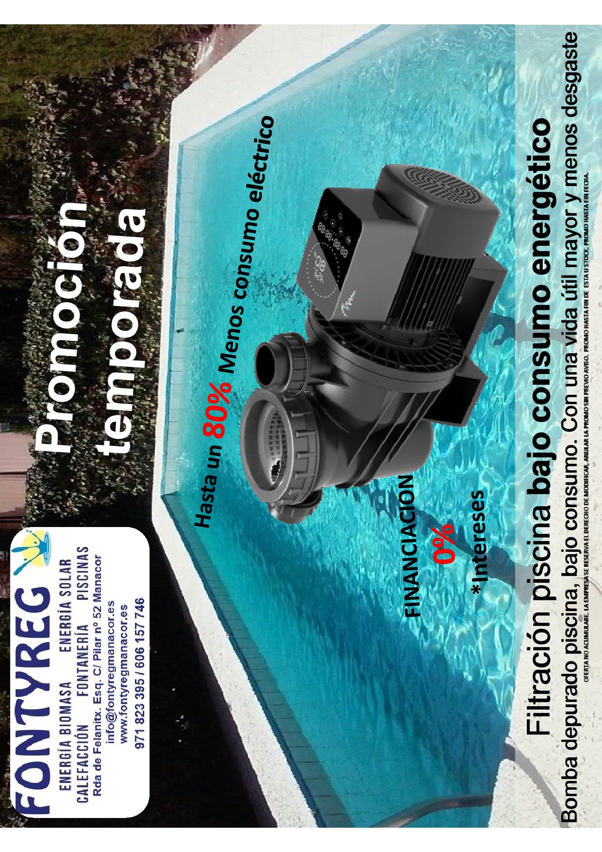 Depuradora piscina energía solar Mallorca, bomba agua piscina bajo consumo eléctrico, motor piscina 